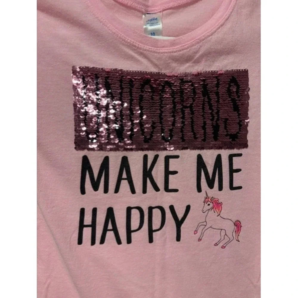 Justice brand girls size 10 Pink Unicorns make me happy short sleeve tee